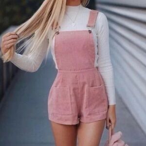 SHEIN Pink Adjustable Corduroy Overalls, S